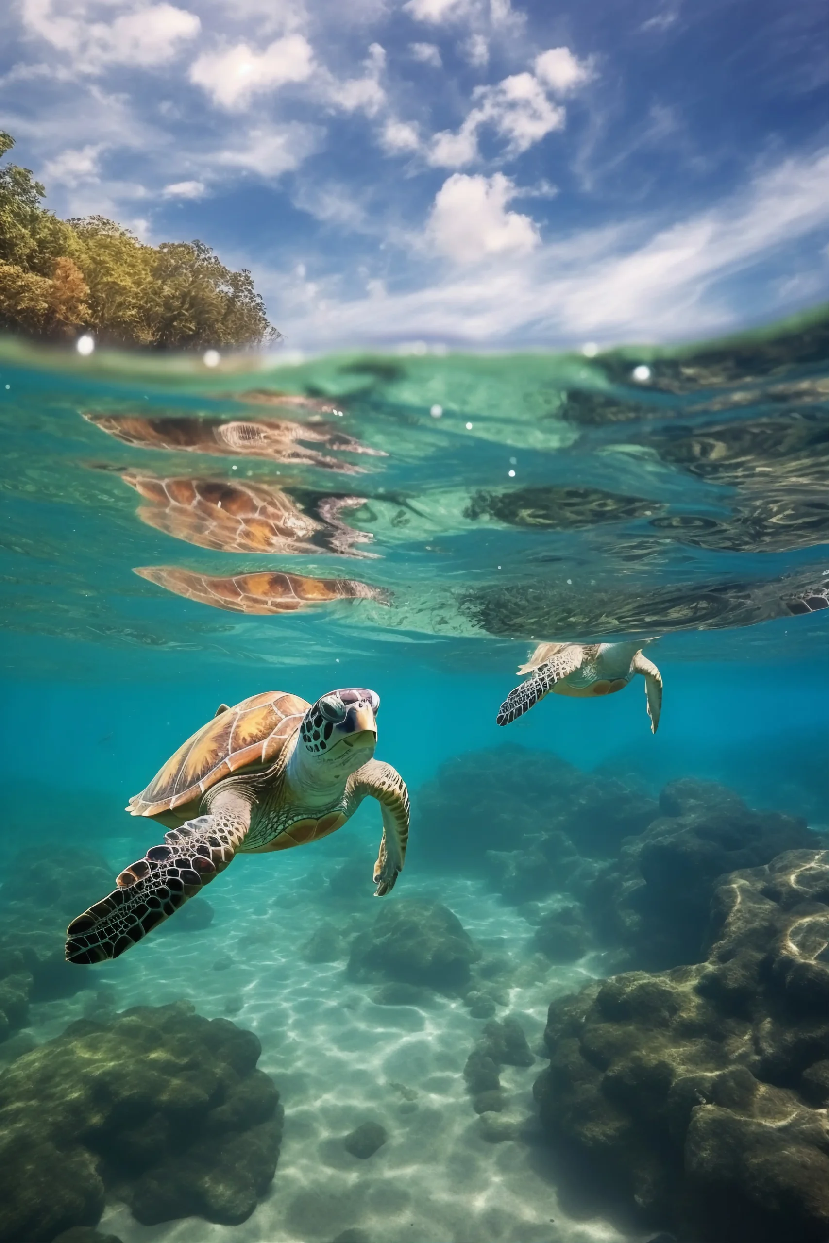 Turtles swimming